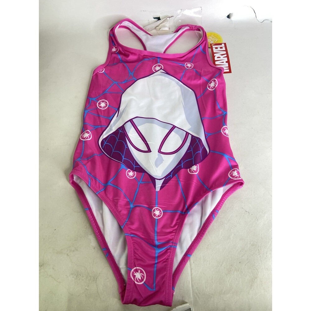 Marvel Ghost Spider One Piece Pink Swim Swimsuit Swimwear Girls Size 10